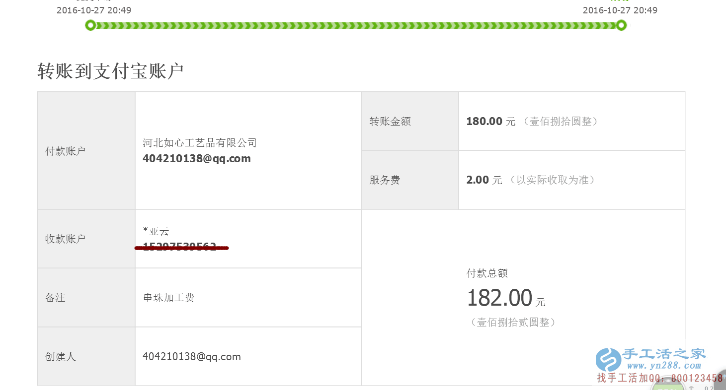 老客戶河北武安袁女士又收到加工費180元，業(yè)余賺錢好項目