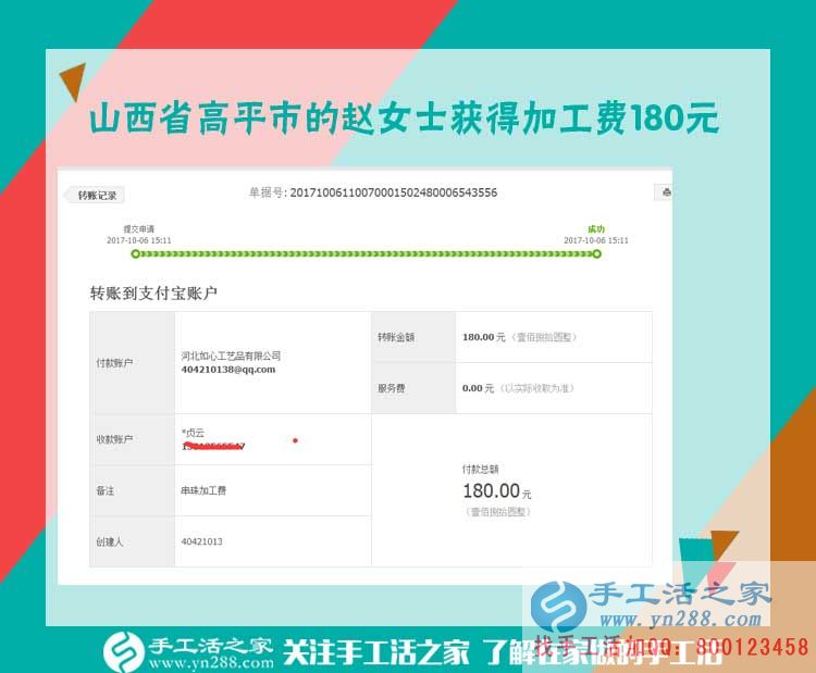 謝謝丈夫的推薦，幾年來山西高平趙女士一直在家做手工活之家的串珠繡賺錢(圖1)