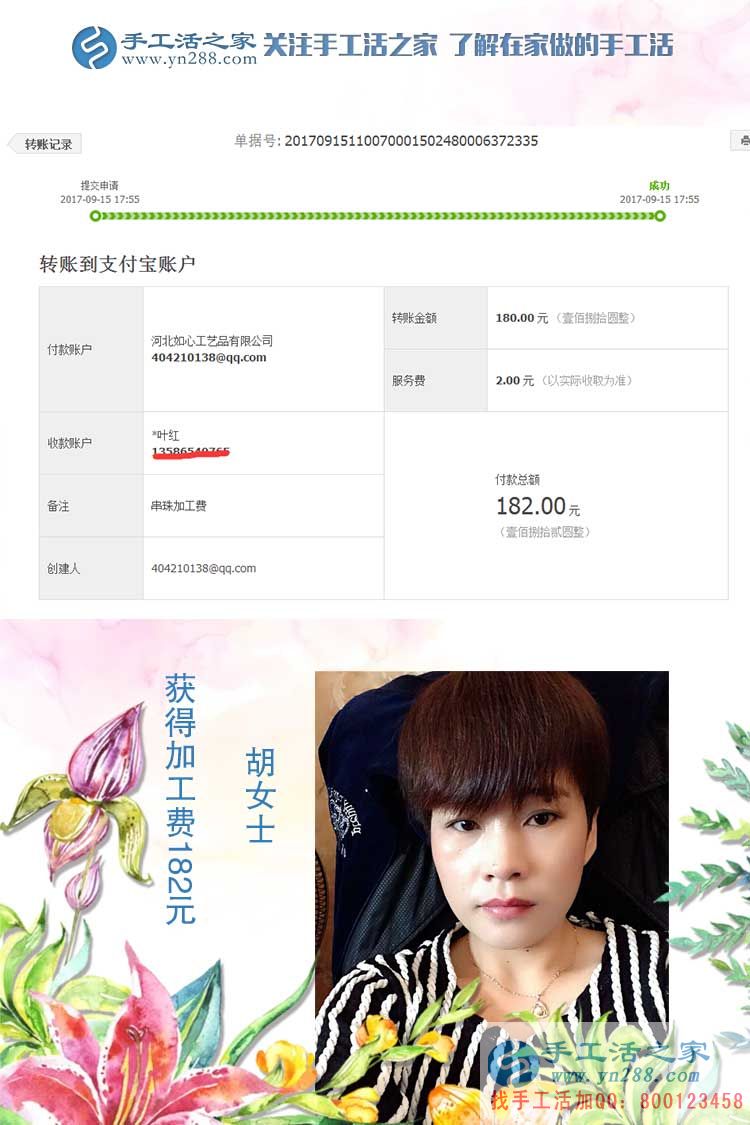 家庭婦女在家也能掙錢，浙江寧波胡女士說自己就是在家做手工活賺錢的好例子(圖1)