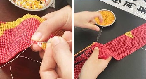 4月2日，在家做手工活掙錢，寄到家做的手工活，這個外發(fā)手工活的加工費如何結(jié)算？圖為勵志珠珠繡串珠手工產(chǎn)品剪影